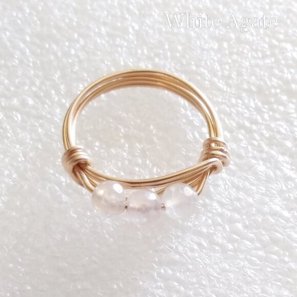 Slim White Agate Beaded Handmade Ring! Feminine & Sexy - Sturdy Every Day Wear! - Picture 6 of 7